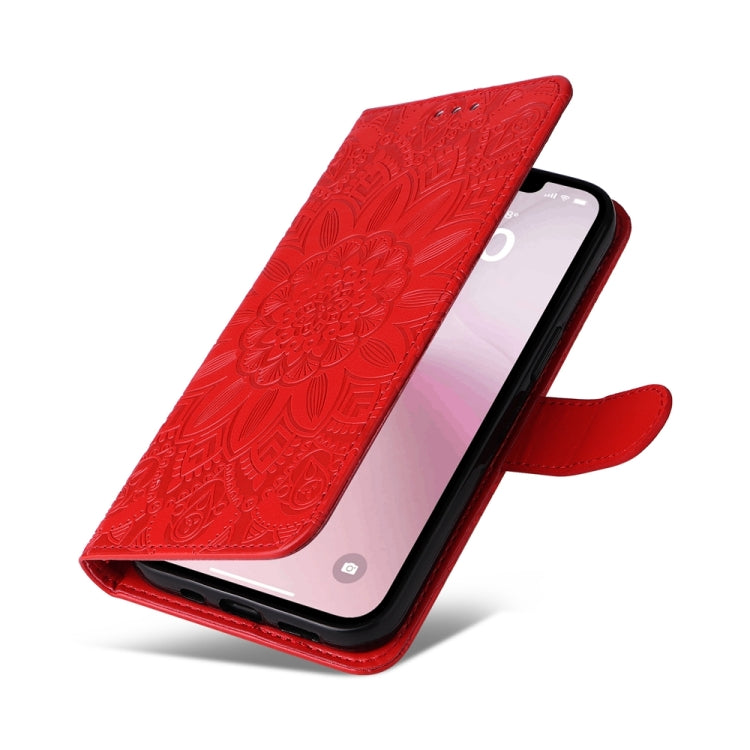 For iPhone 17e / 16e Embossed Sunflower Leather Phone Case