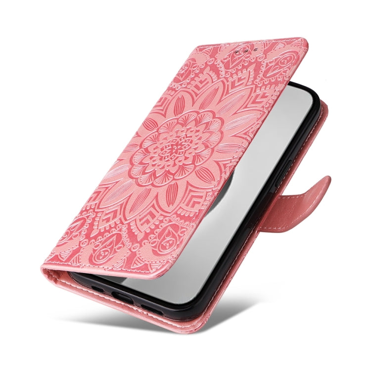 For iPhone 16 Pro Max Embossed Sunflower Leather Phone Case
