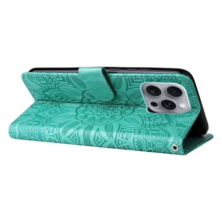 For iPhone 16 Pro Max Embossed Sunflower Leather Phone Case