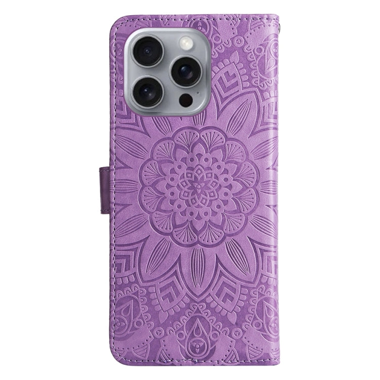 For iPhone 16 Pro Max Embossed Sunflower Leather Phone Case