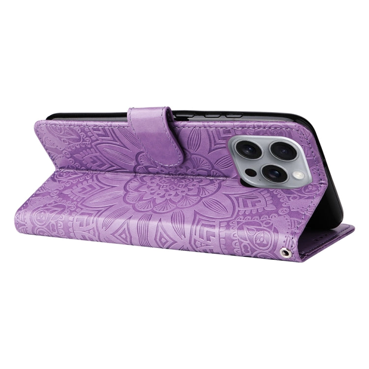 For iPhone 16 Pro Max Embossed Sunflower Leather Phone Case