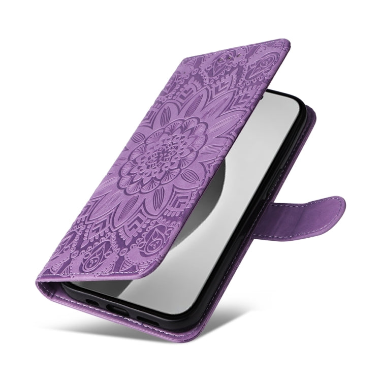 For iPhone 16 Pro Max Embossed Sunflower Leather Phone Case