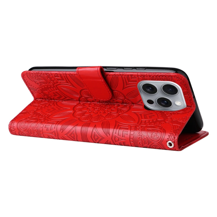 For iPhone 16 Pro Max Embossed Sunflower Leather Phone Case