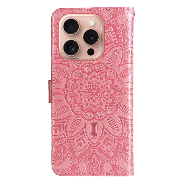 For iPhone 16 Pro Embossed Sunflower Leather Phone Case
