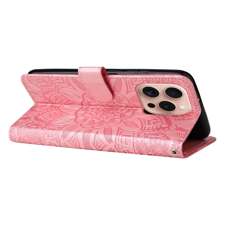 For iPhone 16 Pro Embossed Sunflower Leather Phone Case