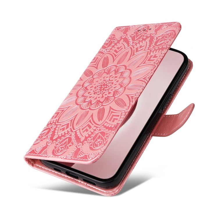 For iPhone 16 Pro Embossed Sunflower Leather Phone Case