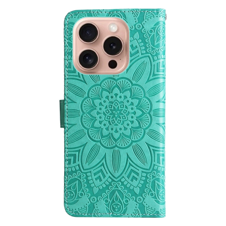 For iPhone 16 Pro Embossed Sunflower Leather Phone Case