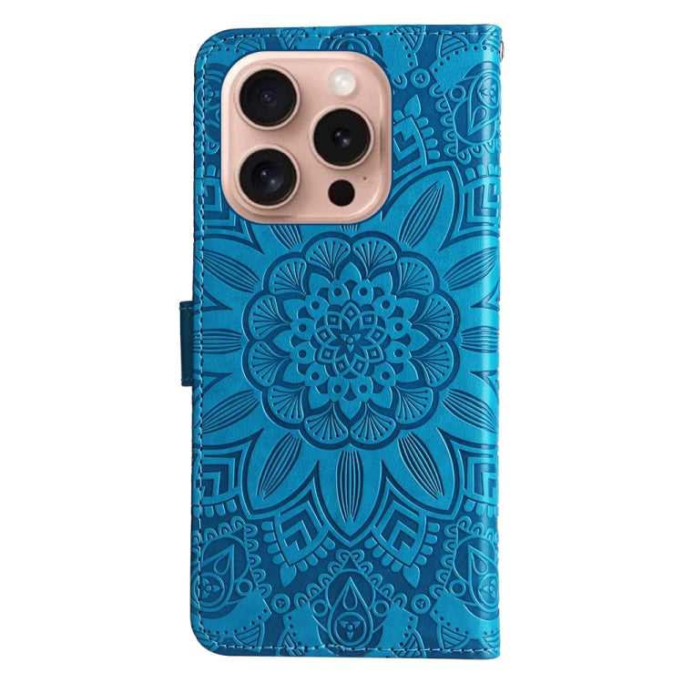 For iPhone 16 Pro Embossed Sunflower Leather Phone Case