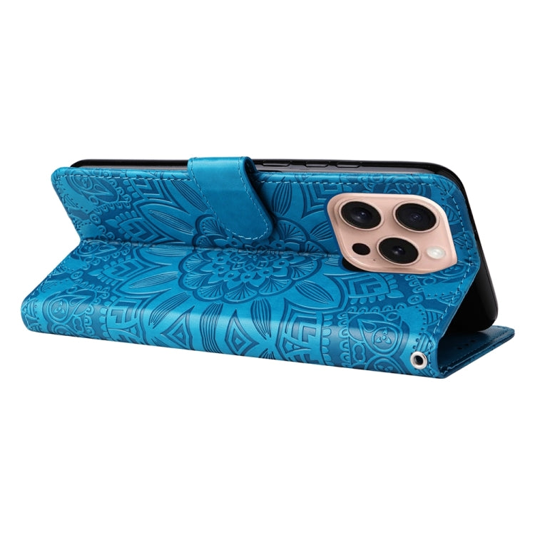 For iPhone 16 Pro Embossed Sunflower Leather Phone Case