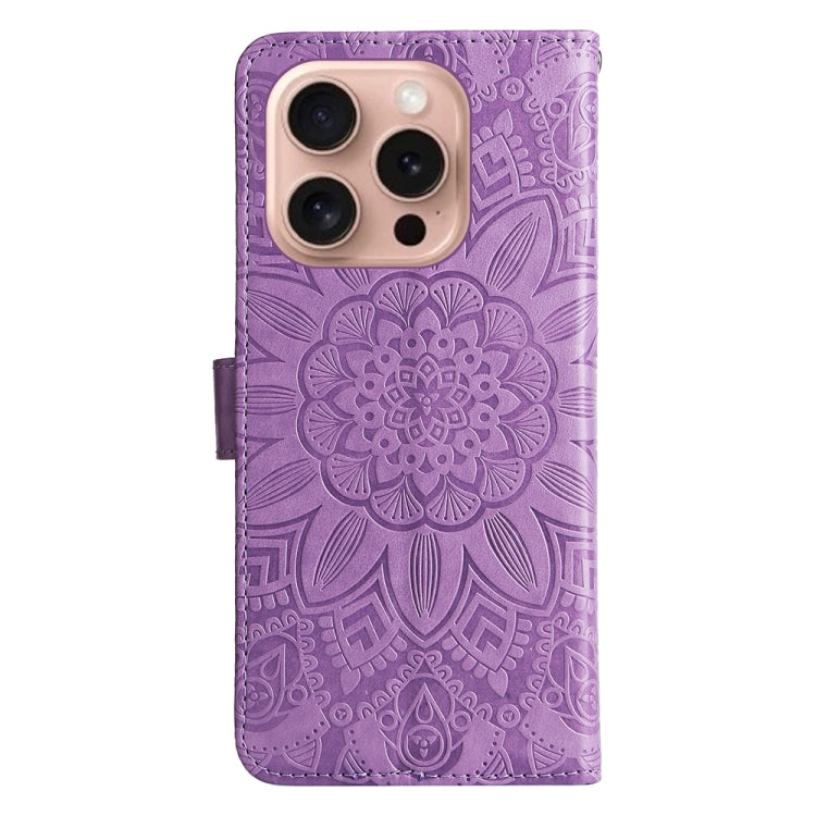 For iPhone 16 Pro Embossed Sunflower Leather Phone Case