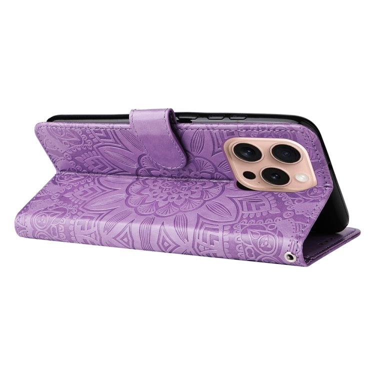 For iPhone 16 Pro Embossed Sunflower Leather Phone Case
