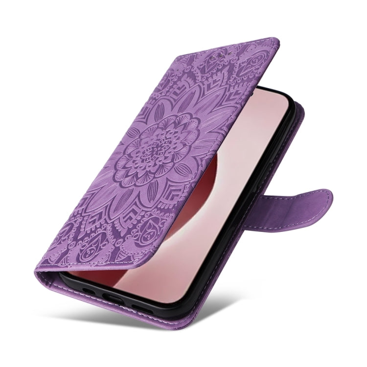 For iPhone 16 Pro Embossed Sunflower Leather Phone Case