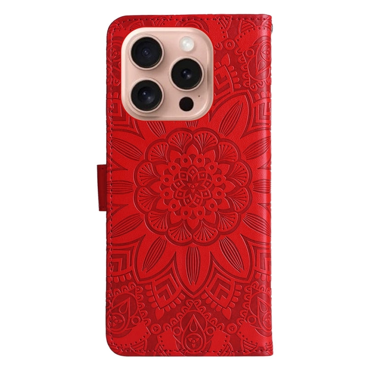 For iPhone 16 Pro Embossed Sunflower Leather Phone Case