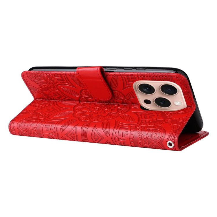 For iPhone 16 Pro Embossed Sunflower Leather Phone Case