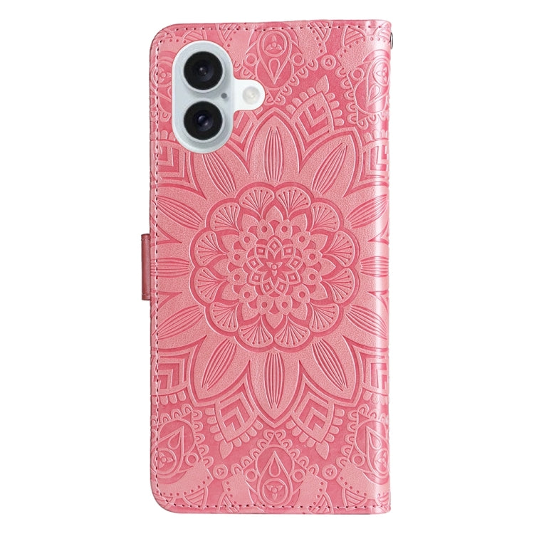 For iPhone 16 Plus Embossed Sunflower Leather Phone Case