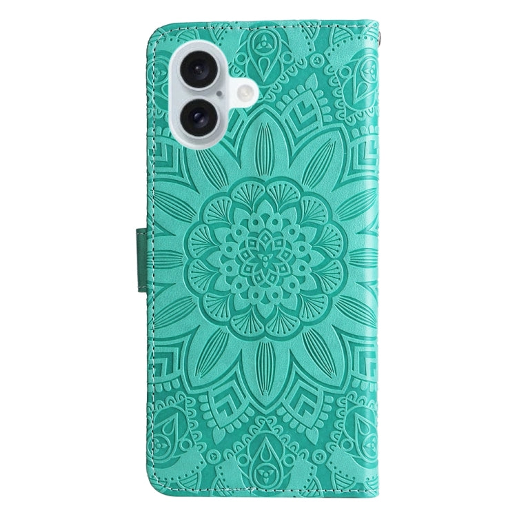 For iPhone 16 Plus Embossed Sunflower Leather Phone Case