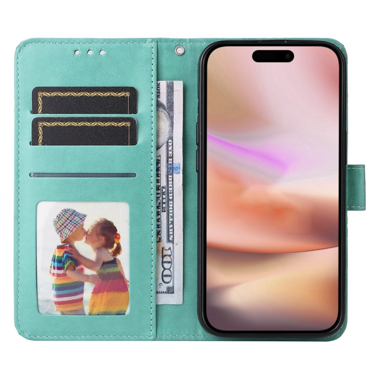 For iPhone 16 Plus Embossed Sunflower Leather Phone Case