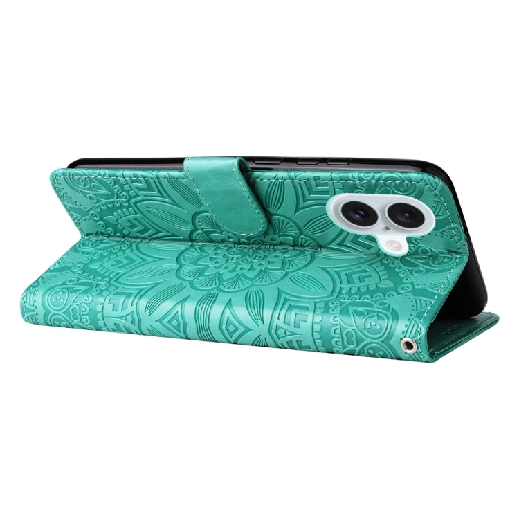 For iPhone 16 Plus Embossed Sunflower Leather Phone Case