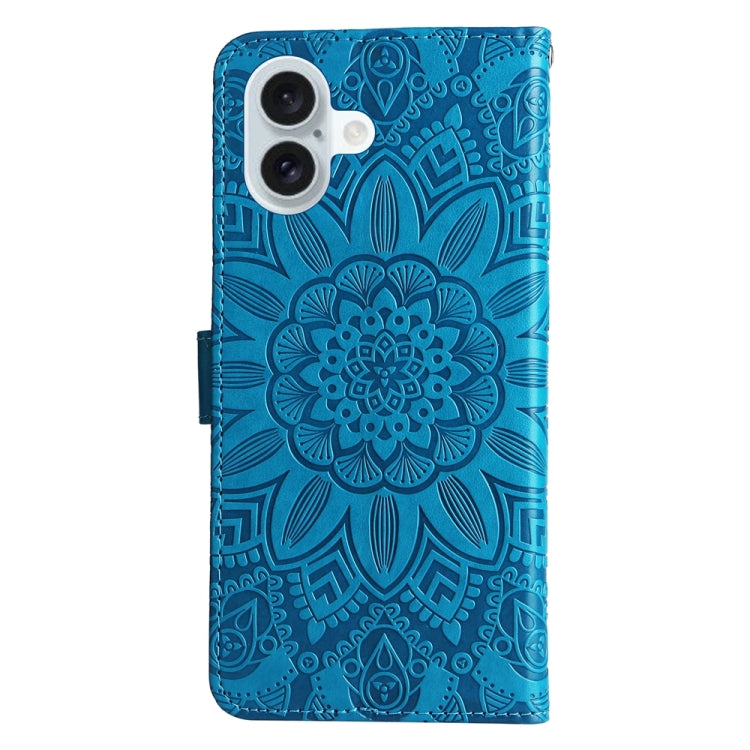 For iPhone 16 Plus Embossed Sunflower Leather Phone Case