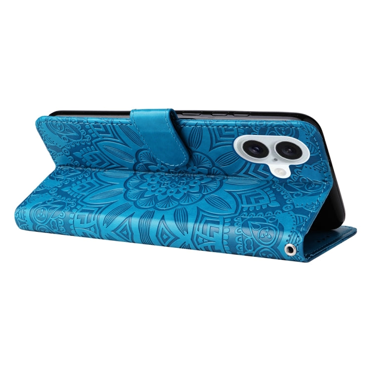 For iPhone 16 Plus Embossed Sunflower Leather Phone Case