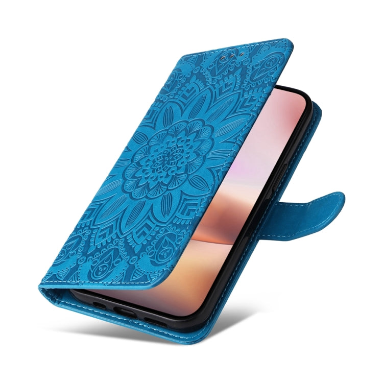 For iPhone 16 Plus Embossed Sunflower Leather Phone Case