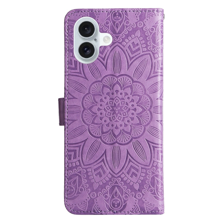 For iPhone 16 Plus Embossed Sunflower Leather Phone Case
