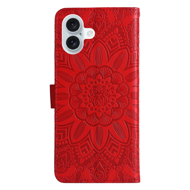For iPhone 16 Plus Embossed Sunflower Leather Phone Case
