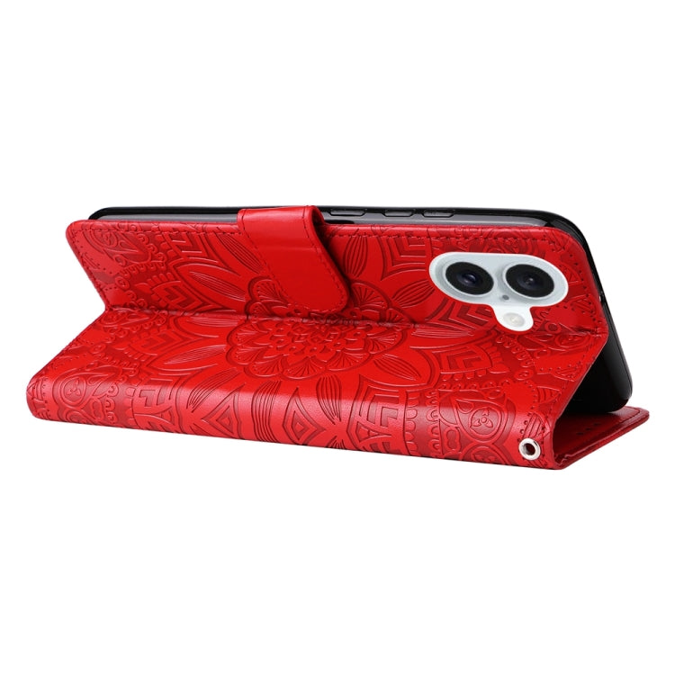 For iPhone 16 Plus Embossed Sunflower Leather Phone Case