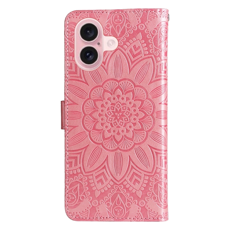 For iPhone 16 Embossed Sunflower Leather Phone Case