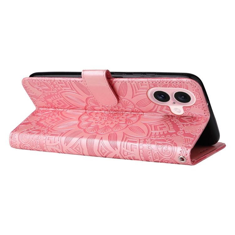 For iPhone 16 Embossed Sunflower Leather Phone Case