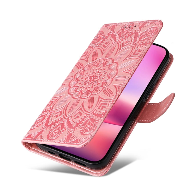 For iPhone 16 Embossed Sunflower Leather Phone Case