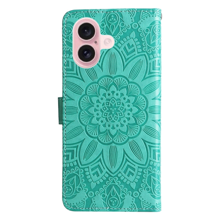 For iPhone 16 Embossed Sunflower Leather Phone Case