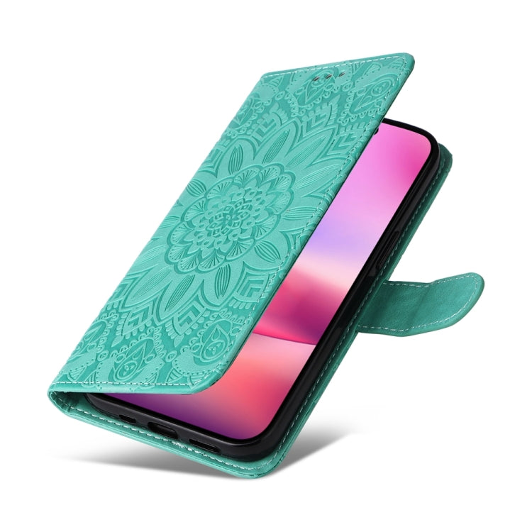 For iPhone 16 Embossed Sunflower Leather Phone Case