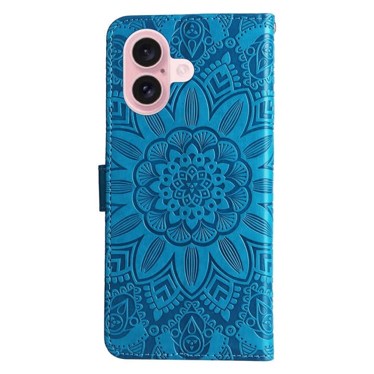 For iPhone 16 Embossed Sunflower Leather Phone Case