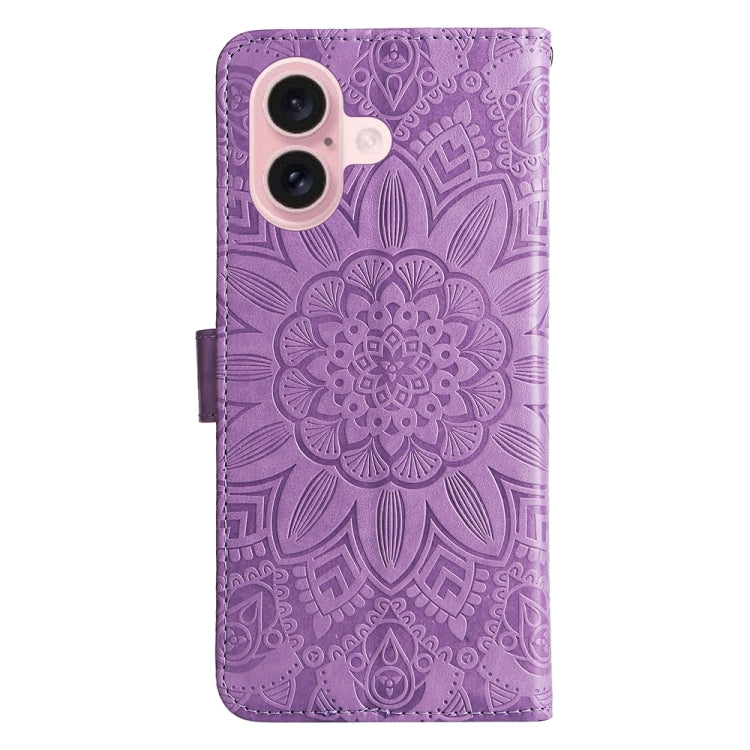For iPhone 16 Embossed Sunflower Leather Phone Case