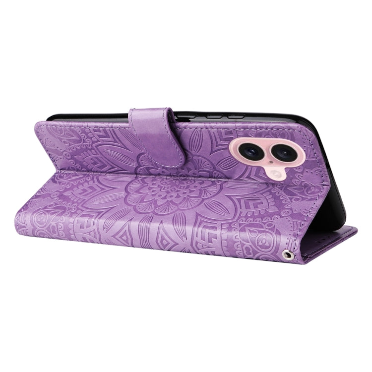 For iPhone 16 Embossed Sunflower Leather Phone Case