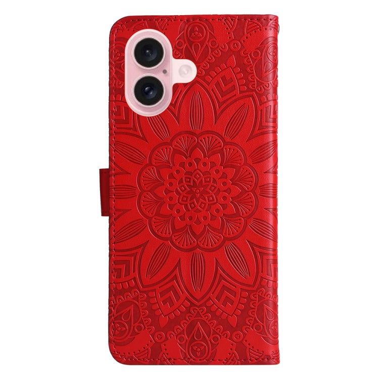 For iPhone 16 Embossed Sunflower Leather Phone Case