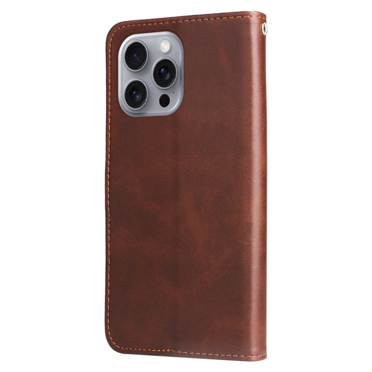 For iPhone 16 Pro Max Fashion Calf Texture Zipper Leather Phone Case