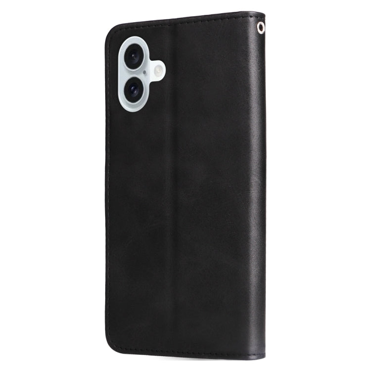 For iPhone 16 Plus Fashion Calf Texture Zipper Leather Phone Case