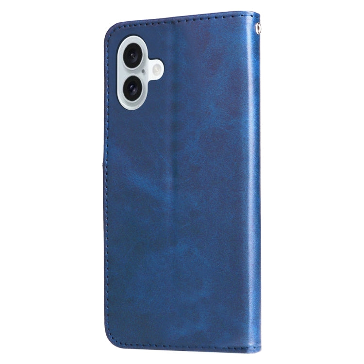 For iPhone 16 Plus Fashion Calf Texture Zipper Leather Phone Case