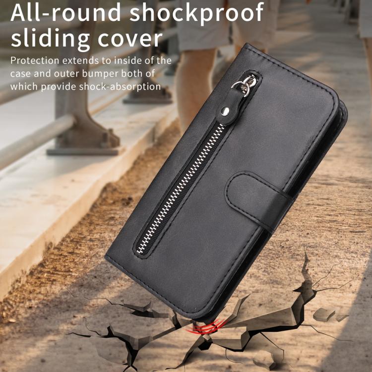 For iPhone 17 Pro Fashion Calf Texture Zipper Leather Phone Case