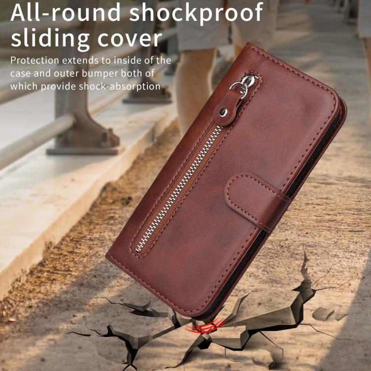 For iPhone 17 Pro Max Fashion Calf Texture Zipper Leather Phone Case