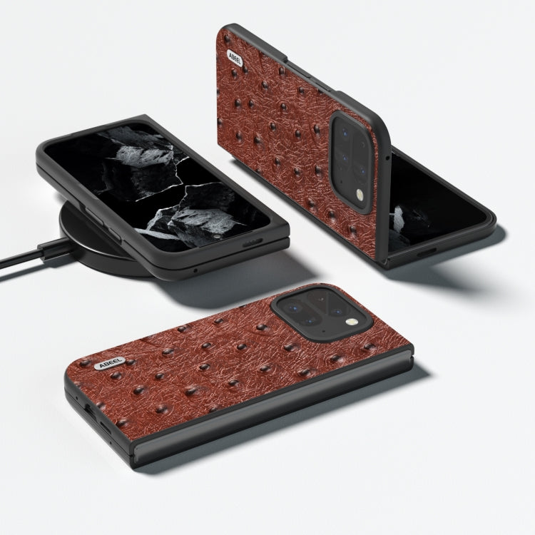 For Google Pixel 9 Pro Fold ABEEL Genuine Leather Ostrich Texture Phone Case