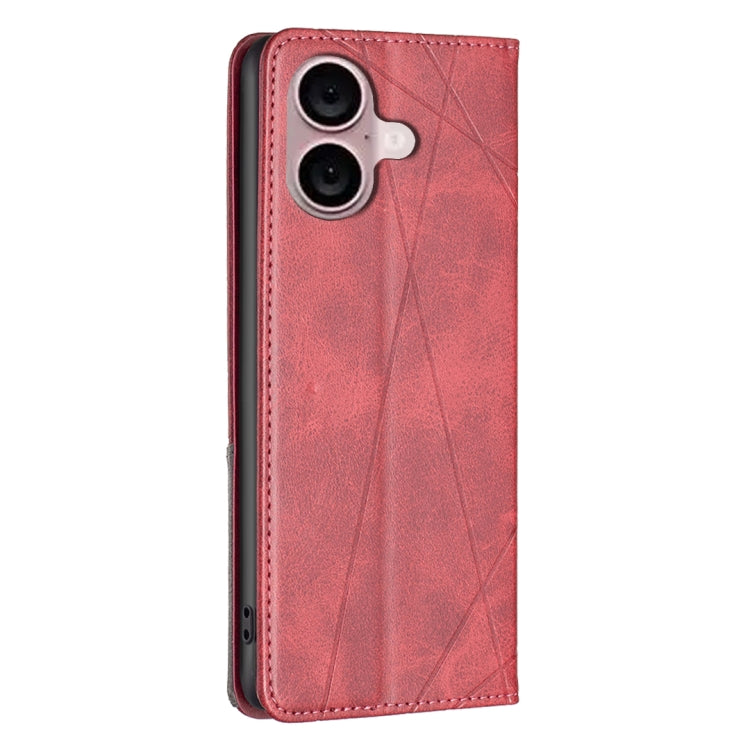 For iPhone 16 Rhombus Texture Magnetic Leather Phone Case