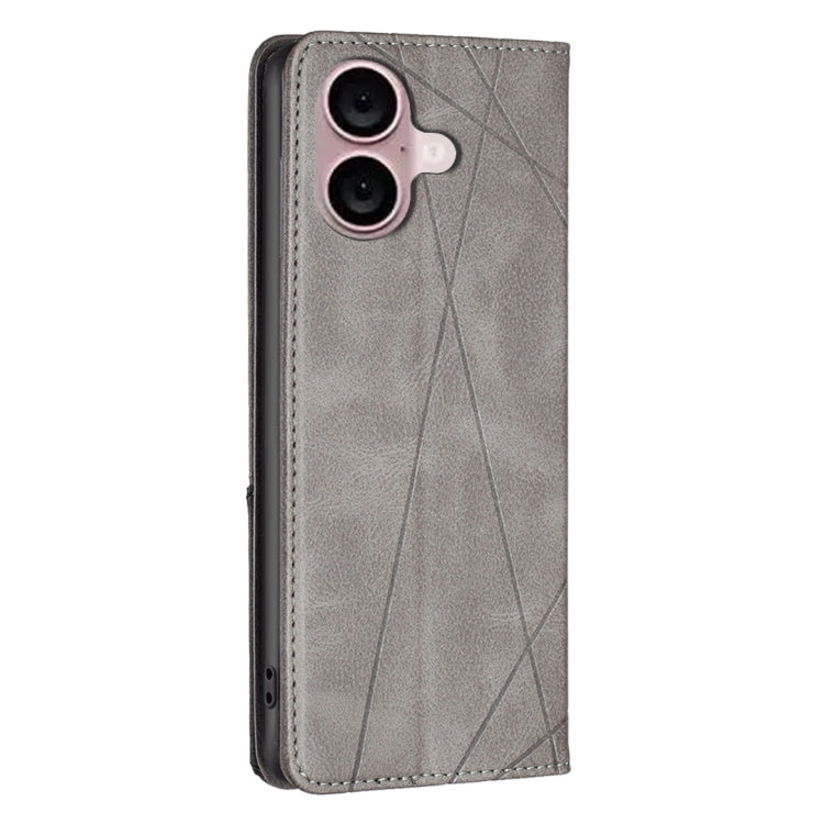 For iPhone 16 Plus Rhombus Texture Magnetic Leather Phone Case