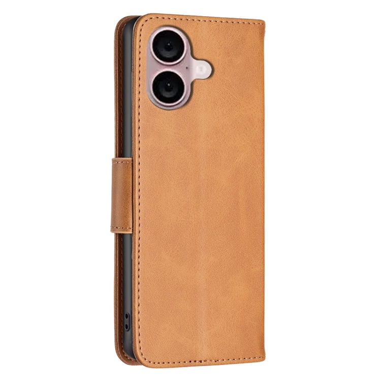 For iPhone 16 Lambskin Texture Pure Color Flip Leather Phone Case