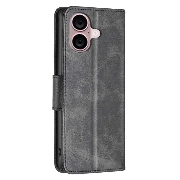 For iPhone 16 Lambskin Texture Pure Color Flip Leather Phone Case