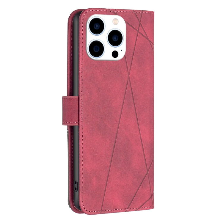 For iPhone 16 Pro Max Magnetic Buckle Rhombus Texture Leather Phone Case