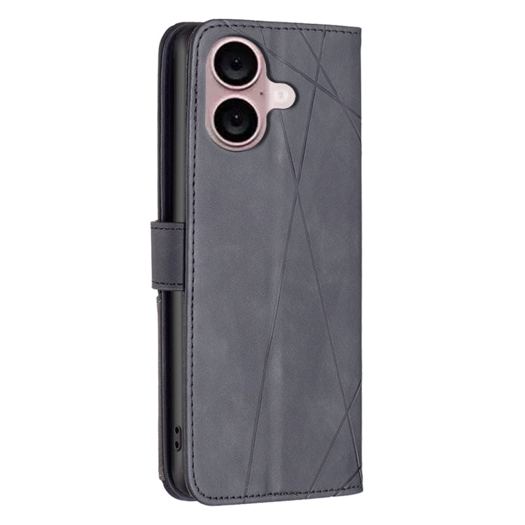 For iPhone 16 Plus Magnetic Buckle Rhombus Texture Leather Phone Case