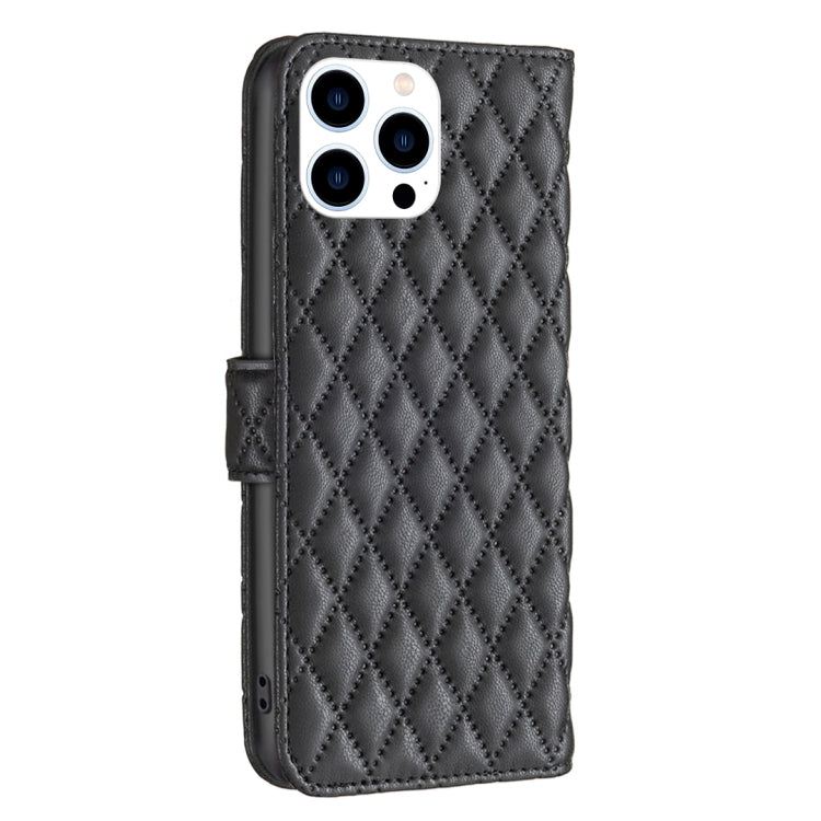 For iPhone 16 Pro Diamond Lattice Wallet Flip Leather Phone Case